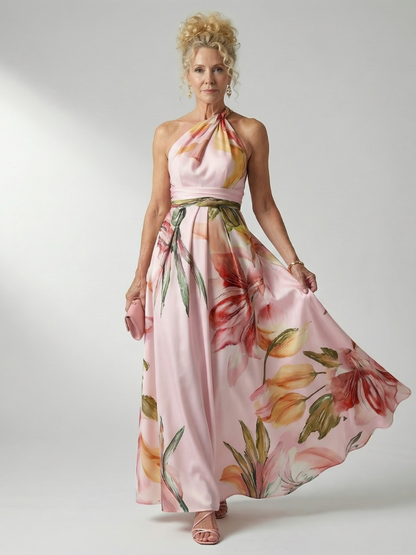 Selene Vestido largo con estampado floral y cinto