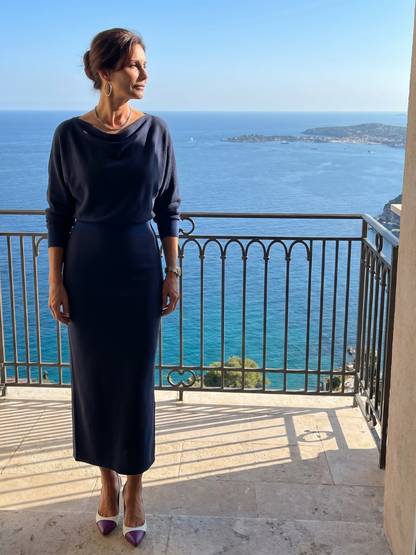 Norma Vestido tejido en gris con escote cascada