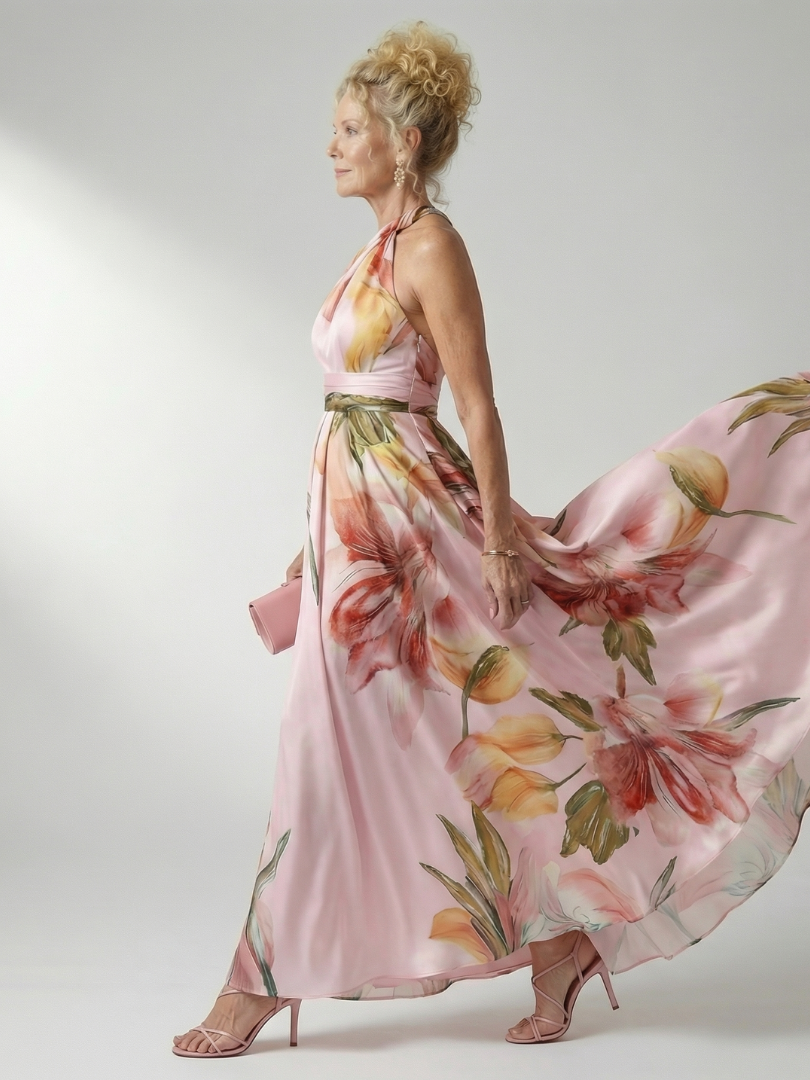 Selene Vestido largo con estampado floral y cinto