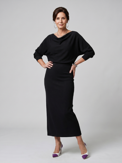Norma Vestido tejido en gris con escote cascada