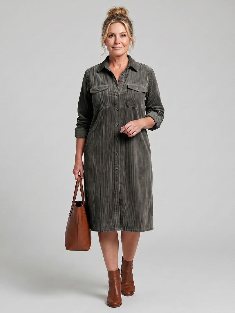 Rocío Vestido camisero en camel tipo pana