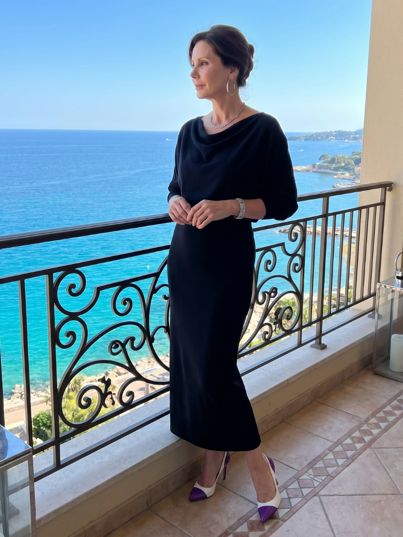 Norma Vestido tejido en gris con escote cascada