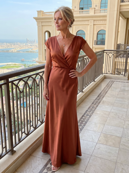 Vanessa Vestido largo en rosa con brillo satinado