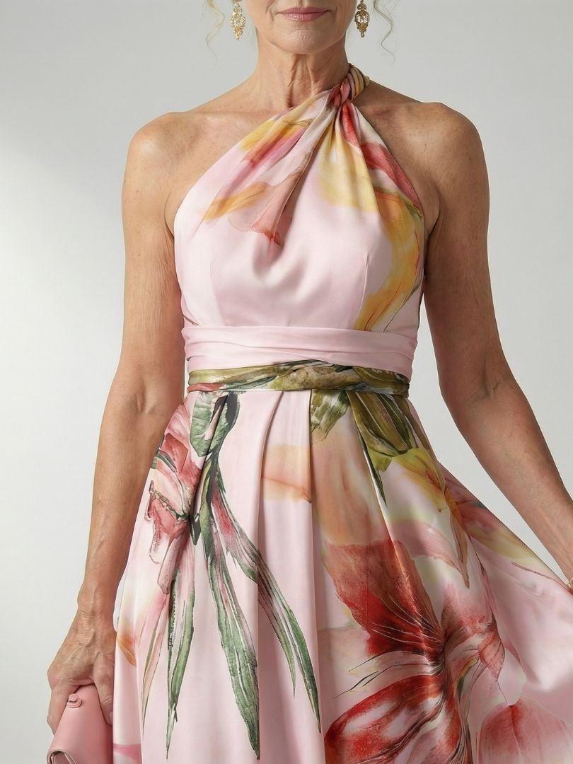 Selene Vestido largo con estampado floral y cinto
