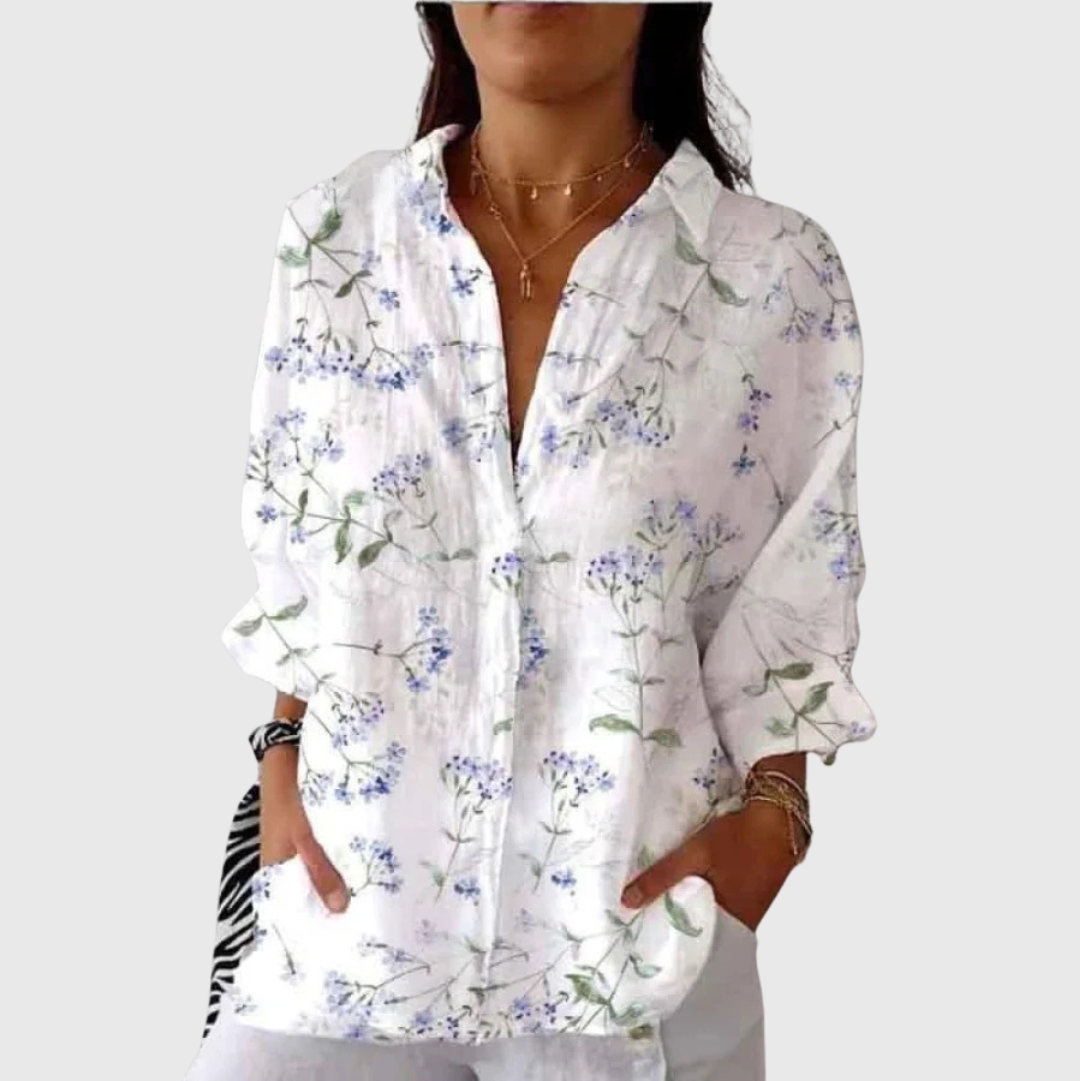 Blusa de Botones con Estampado Floral Azul Delicado