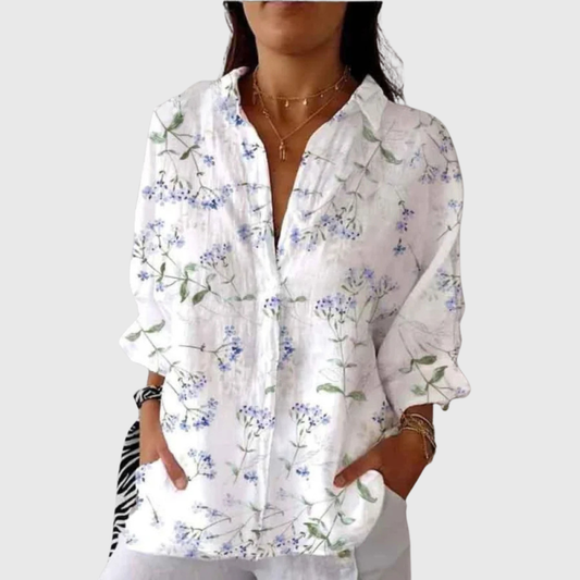 Blusa de Botones con Estampado Floral Azul Delicado