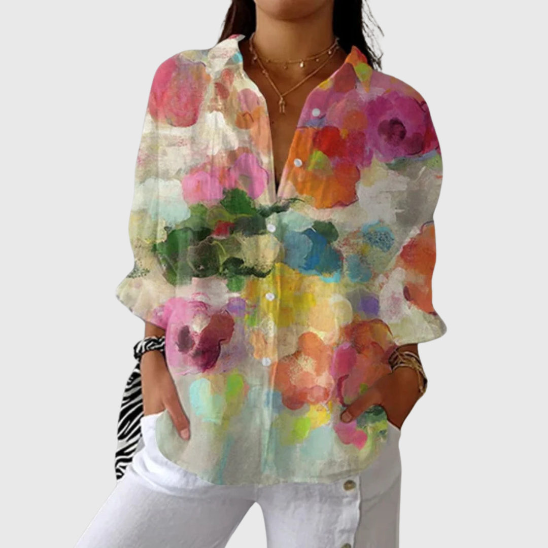 Blusa de Botones con Estampado Floral Acuarela