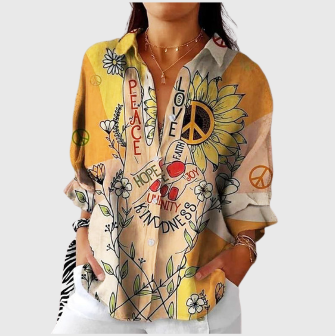 Blusa de Botones con Estampado Hippie Retro