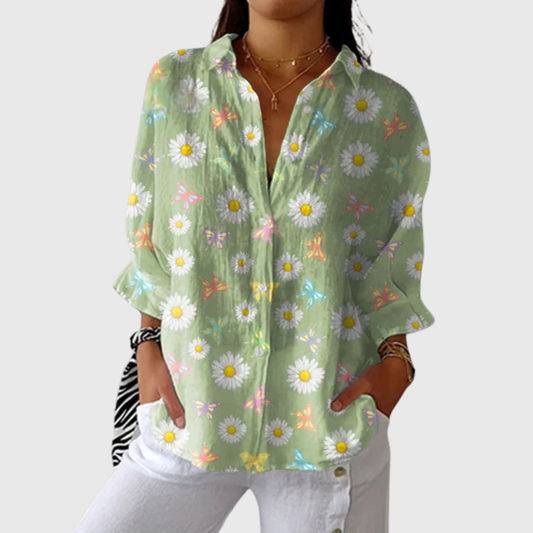Blusa de Botones con Estampado de Margaritas