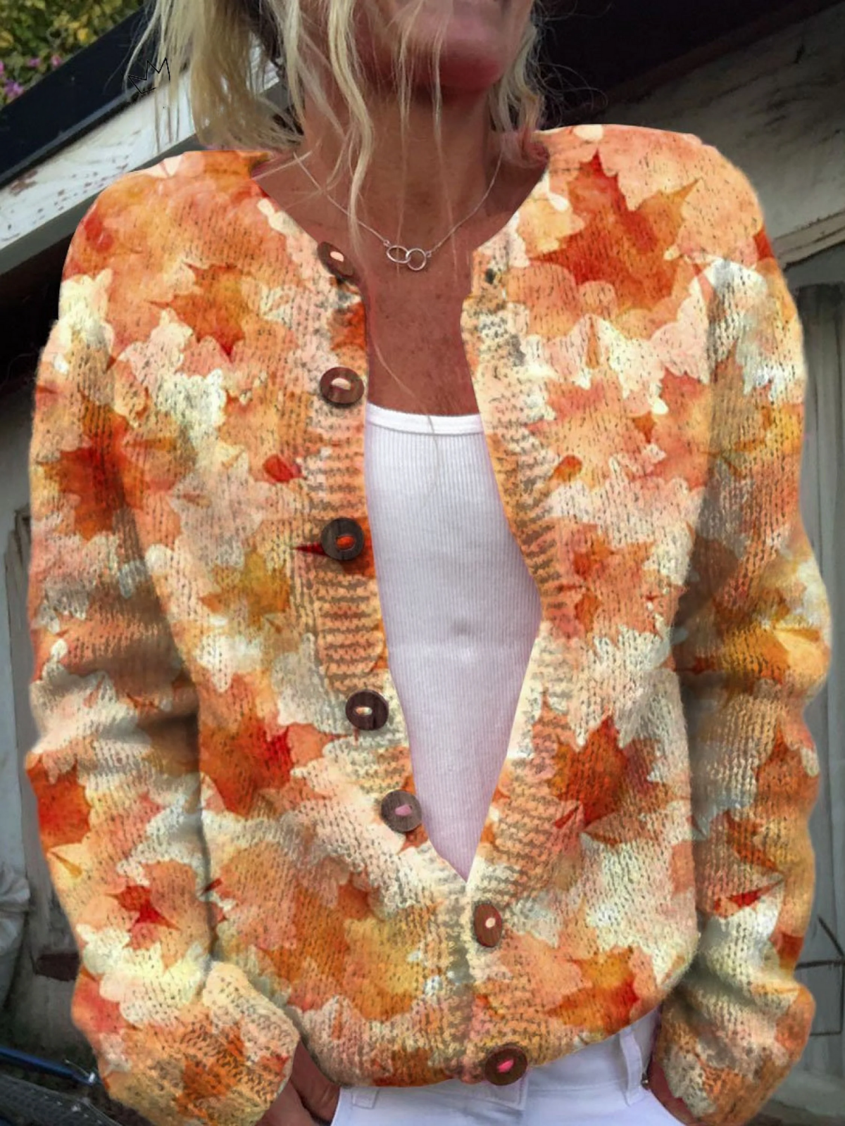 Araceli™ | Cárdigan con estampado de hojas otoñales
