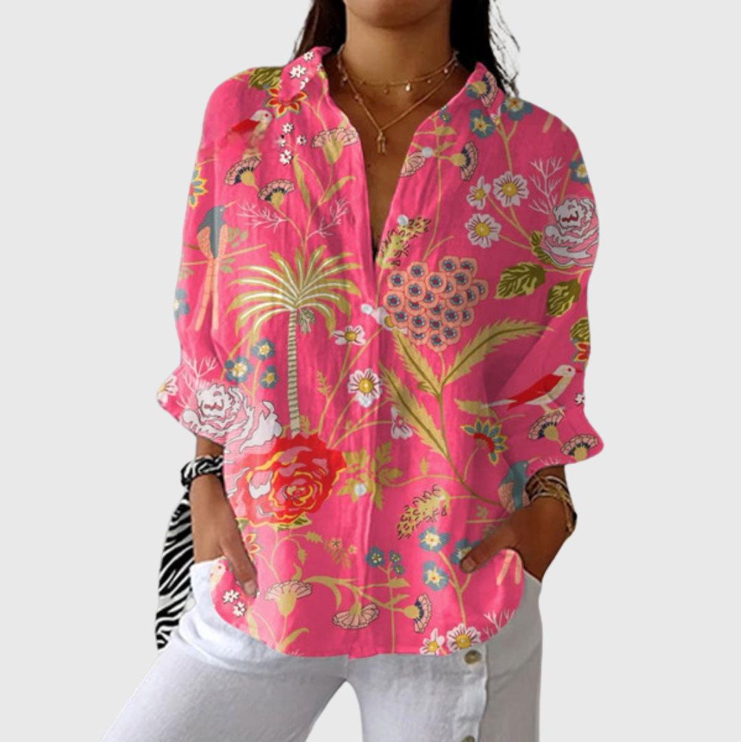Blusa de Botones con Estampado Floral Tropical