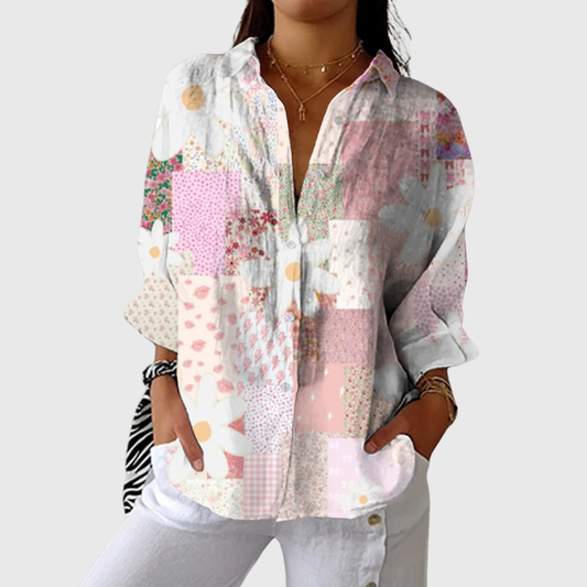 Blusa de Botones con Estampado Patchwork Romántico