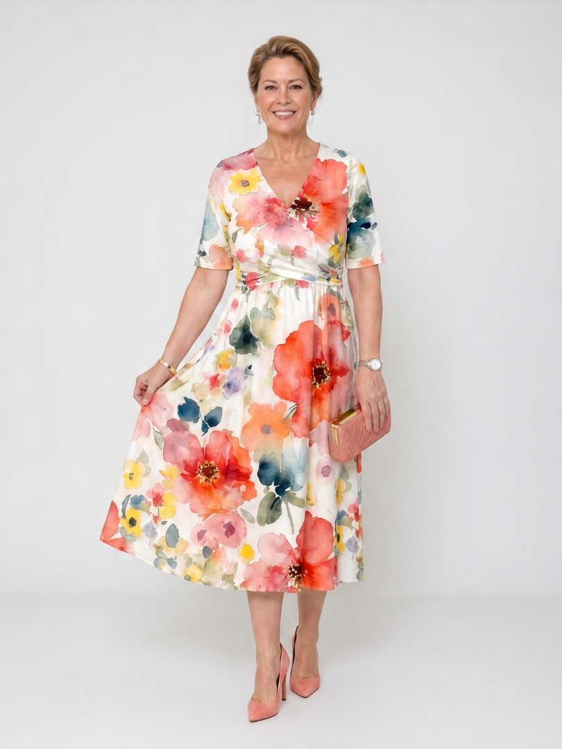 Lucero Vestido midi con flores en acuarela
