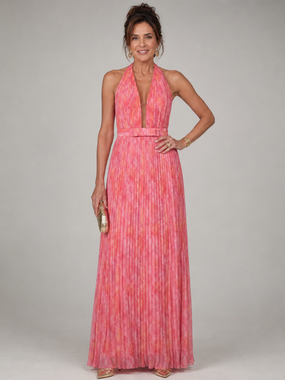 Mayte Vestido largo en coral con plisado