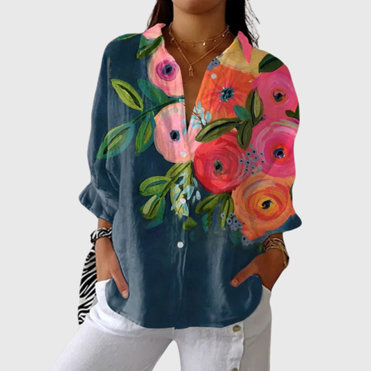 Blusa de Botones con Estampado Floral Pintado