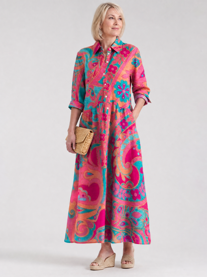 Marcela Vestido camisero con estampado de ornamentos