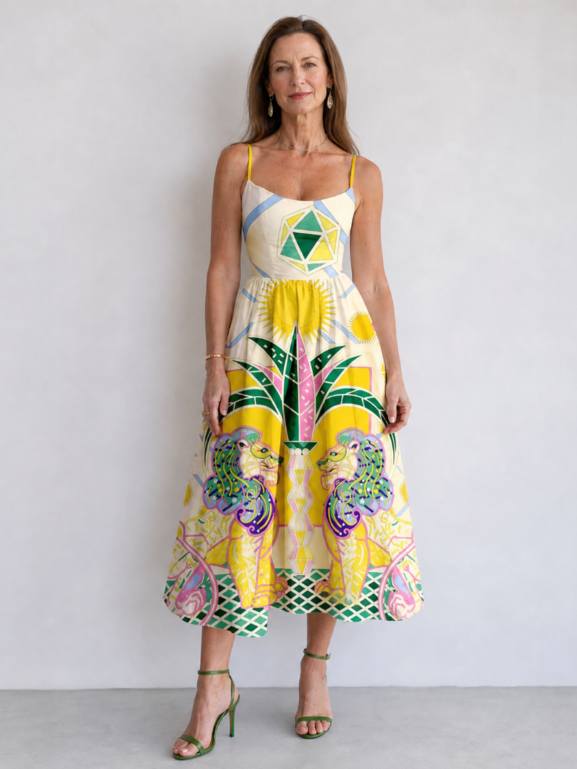 Noemí Vestido midi con estampado geométrico de león