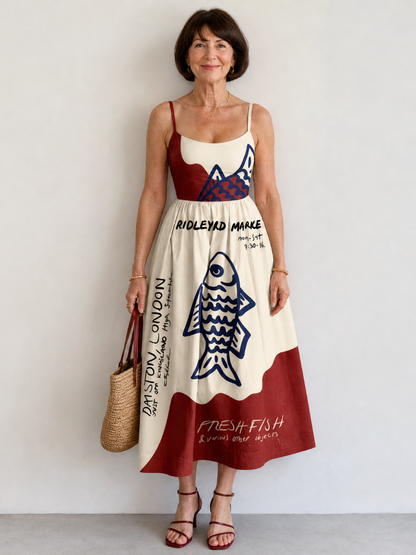 Georgina Vestido midi con estampado gráfico de peces