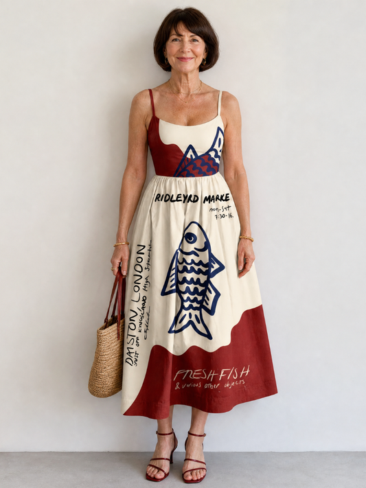 Georgina Vestido midi con estampado gráfico de peces