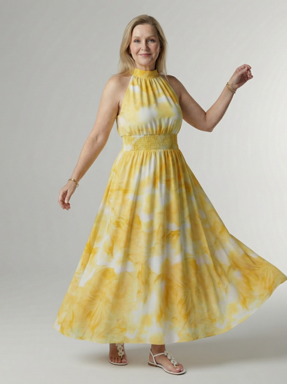 Estefanía Vestido largo con estampado batik en amarillo