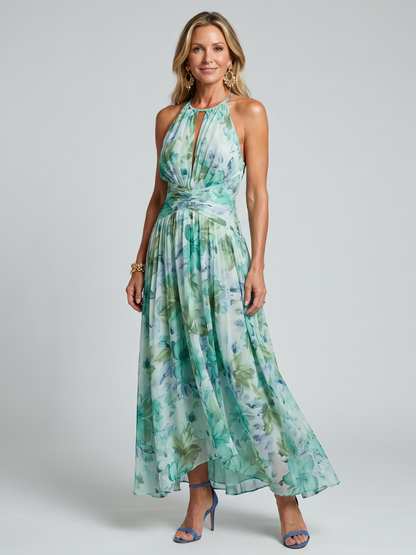 Rubí Vestido midi con flores en acuarela en verde menta