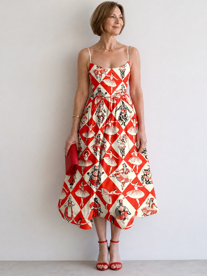 Sarai Vestido midi con estampado de rombos y figuras