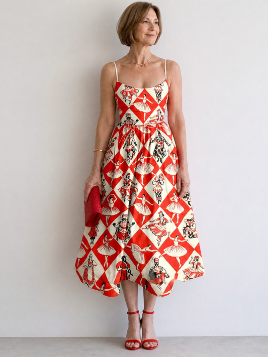 Sarai Vestido midi con estampado de rombos y figuras