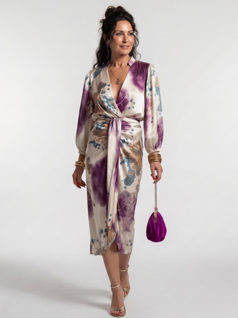 Rosalía Vestido cruzado con estampado acuarela