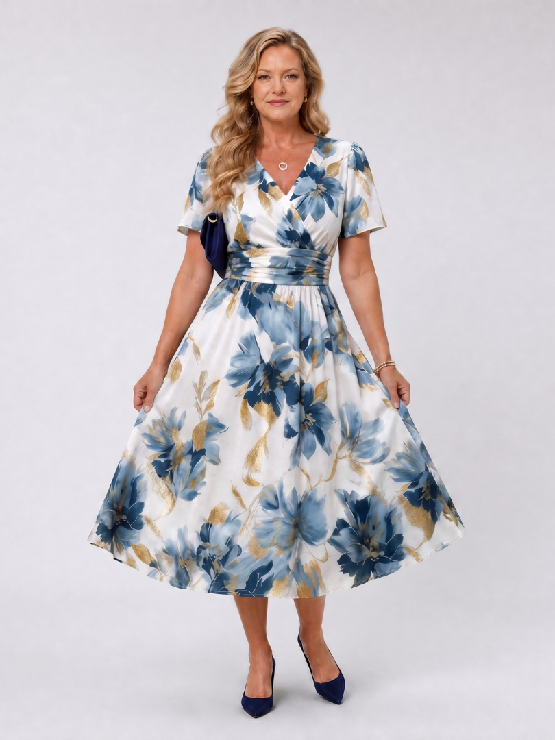 Julieta Vestido midi con estampado floral en azul
