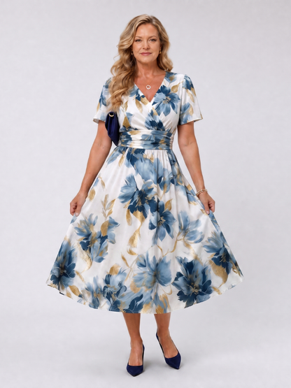 Julieta Vestido midi con estampado floral en azul