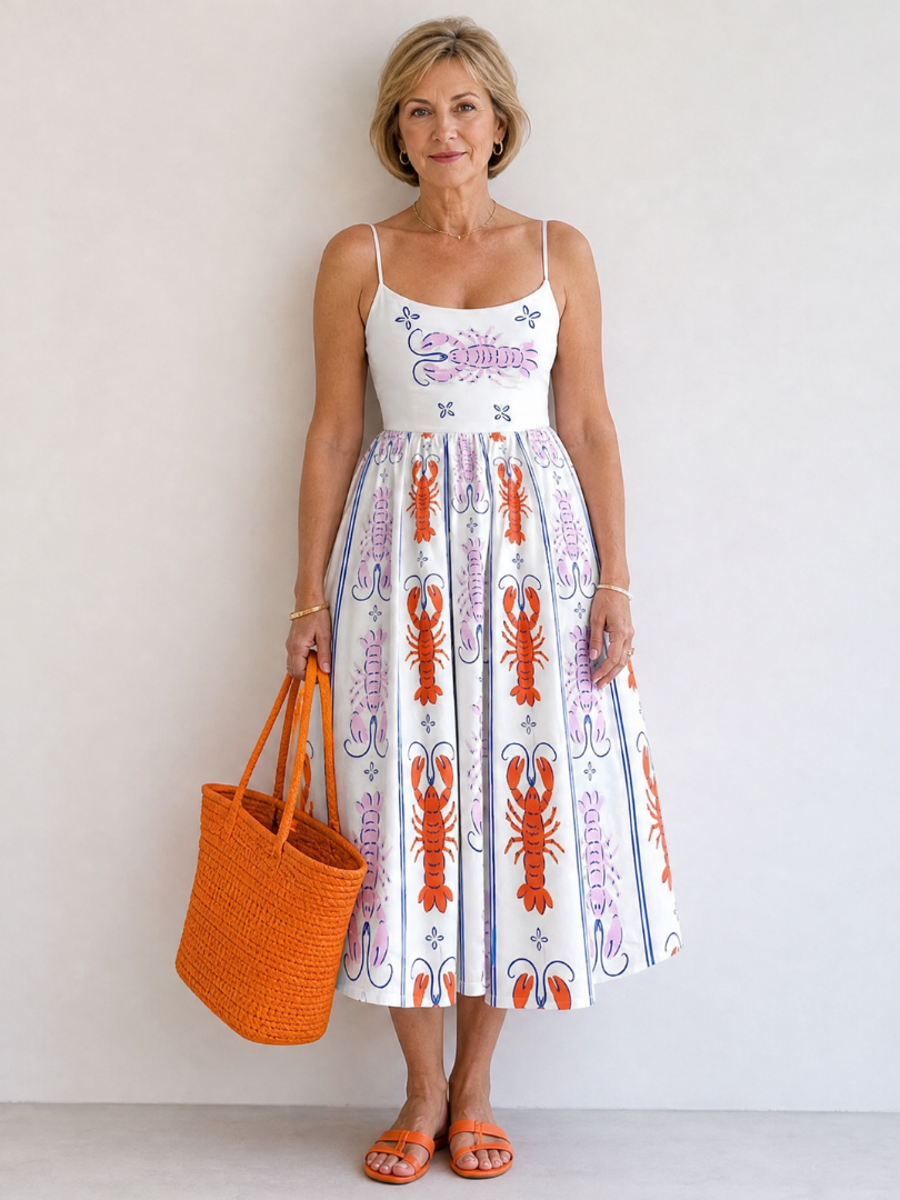 Elvira Vestido midi con estampado de langosta