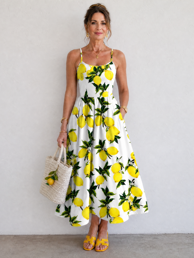 Cristina Vestido midi con estampado de limones