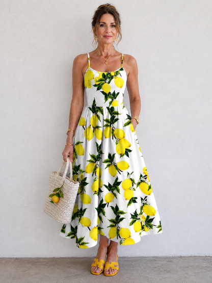 Cristina Vestido midi con estampado de limones