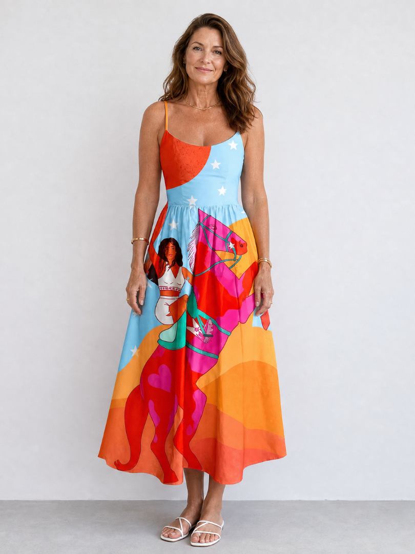 Priscila Vestido midi con estampado gráfico western