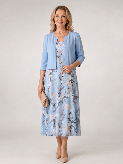 Liliana Vestido midi con estampado floral y bolero a juego