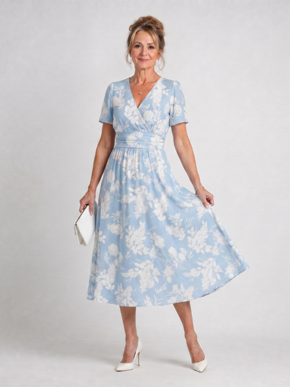 Leticia Vestido midi con estampado floral en azul claro