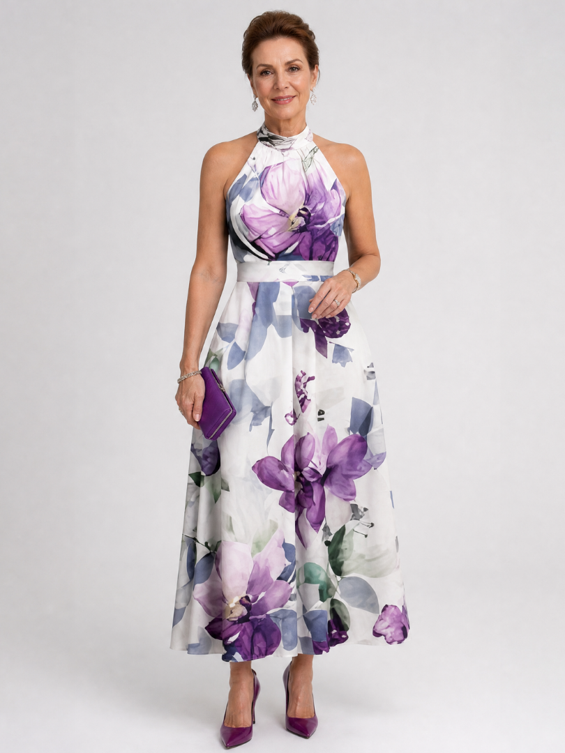 Luisa Vestido midi con estampado floral en violeta