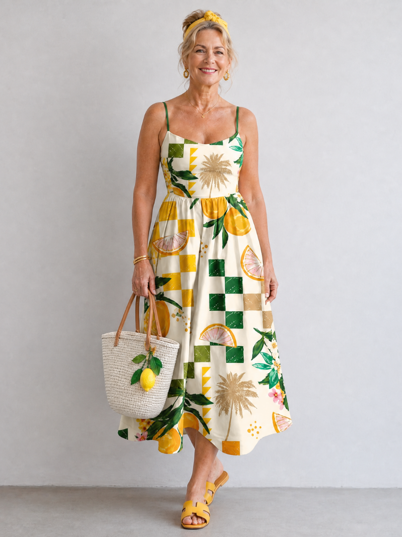 Viridiana Vestido midi con estampado de cítricos