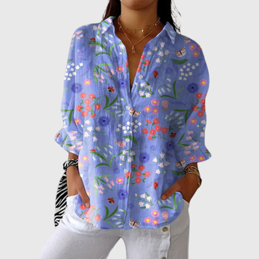 Blusa de Botones con Estampado Floral sobre Azul