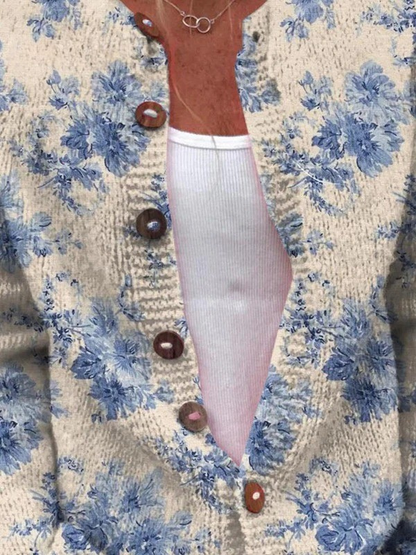 Yolanda™ | Cárdigan crema con flores azules