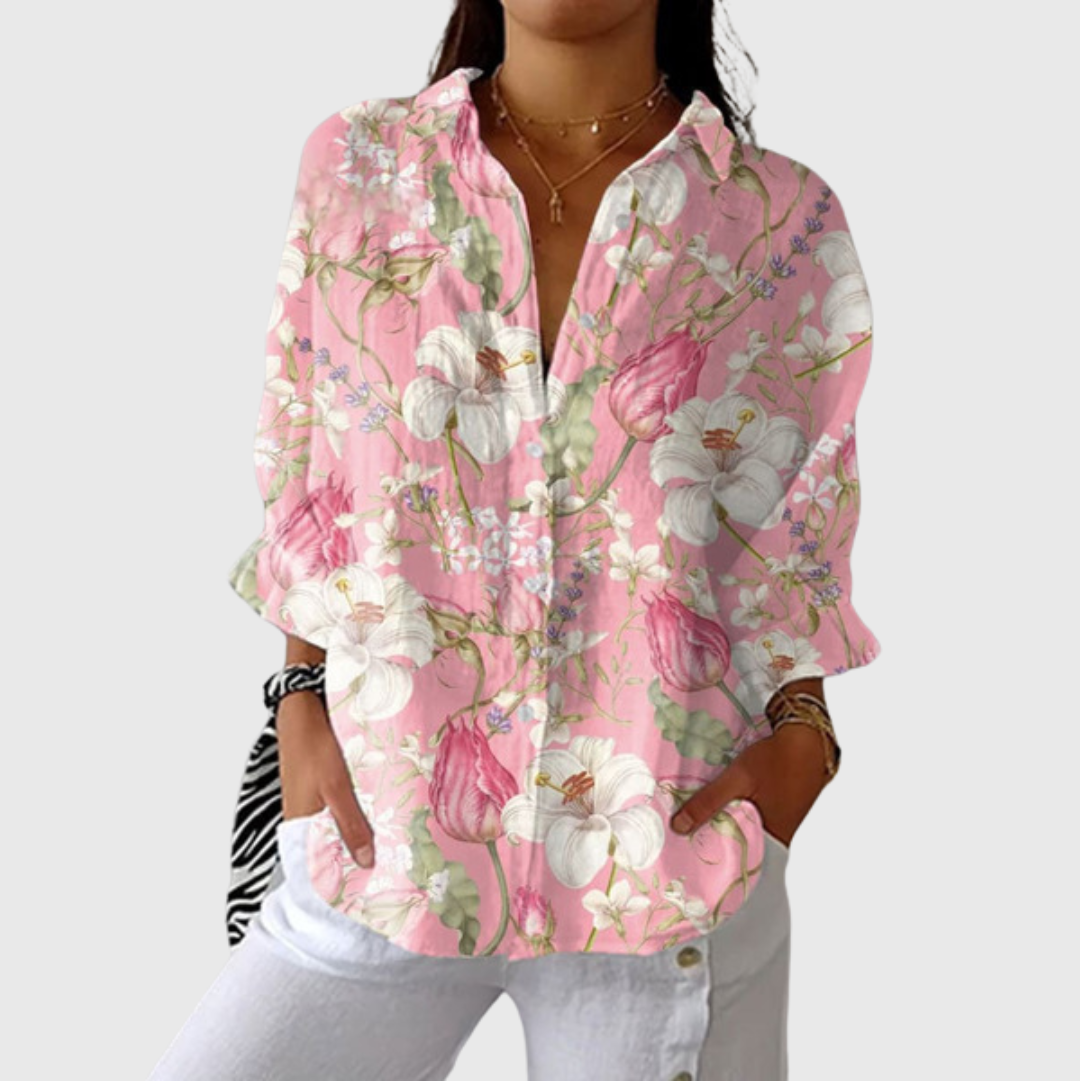 Blusa de Botones con Estampado Floral en Rosa