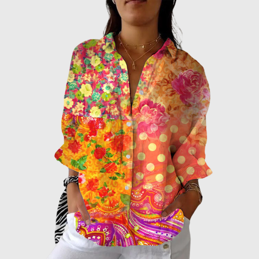 Blusa de Botones con Estampado Floral Cálido