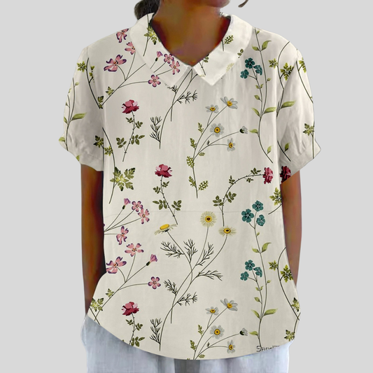 Blusa de Botones de Manga Corta con Estampado Floral Delicado