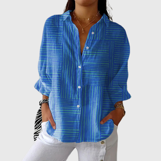 Blusa de Botones con Estampado de Rayas Multidireccional