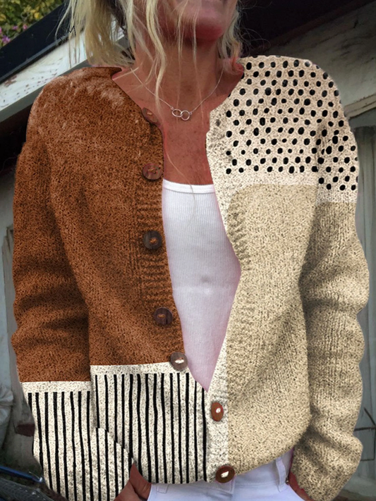 Xóchitl™ | Cárdigan patchwork en café y crema