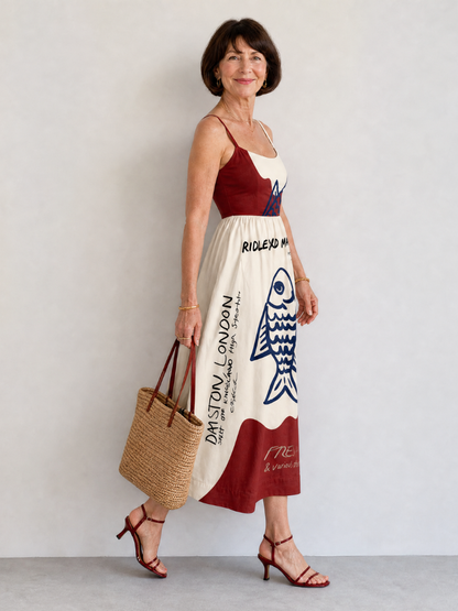 Georgina Vestido midi con estampado gráfico de peces
