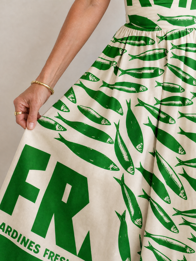 Irma Vestido midi con estampado de peces en verde