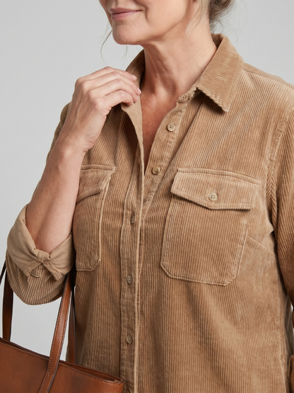 Rocío Vestido camisero en camel tipo pana