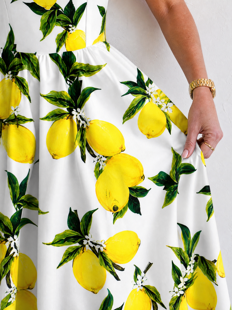 Cristina Vestido midi con estampado de limones