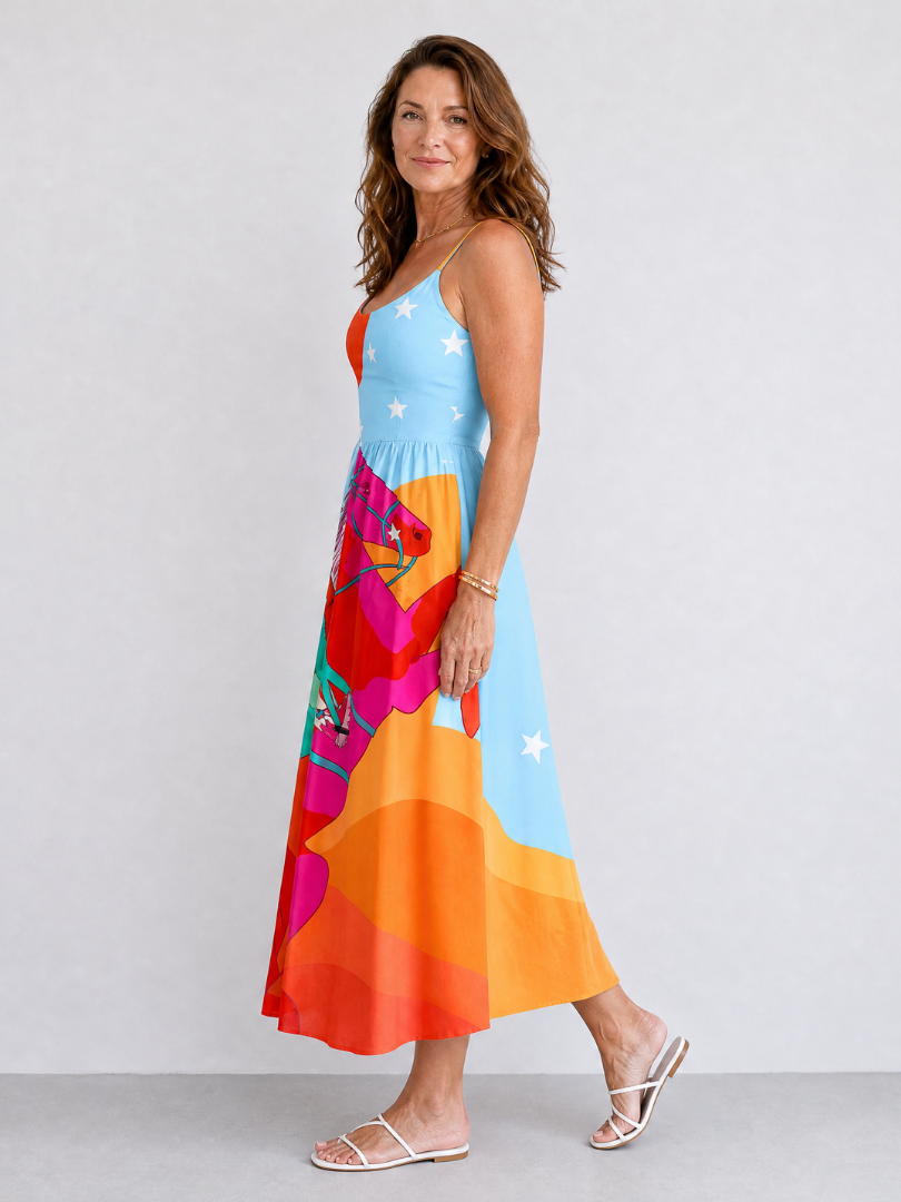 Priscila Vestido midi con estampado gráfico western